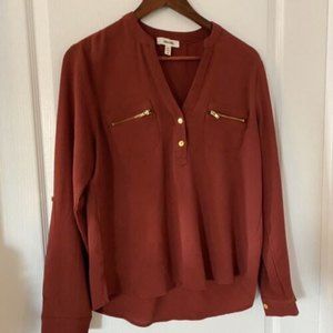 Meraki Tunic Women’s Medium Burnt Orange Long Sleeve Shirt Top Blouse EUC